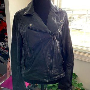 George J. Love Women's Leather Bike Jacket L (fits M) Black Soft NEW!